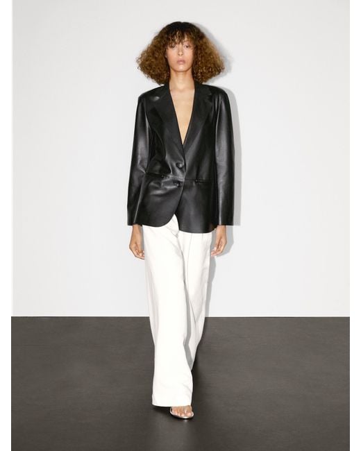 MASSIMO DUTTI Flowing Nappa Leather Blazer in White | Lyst UK