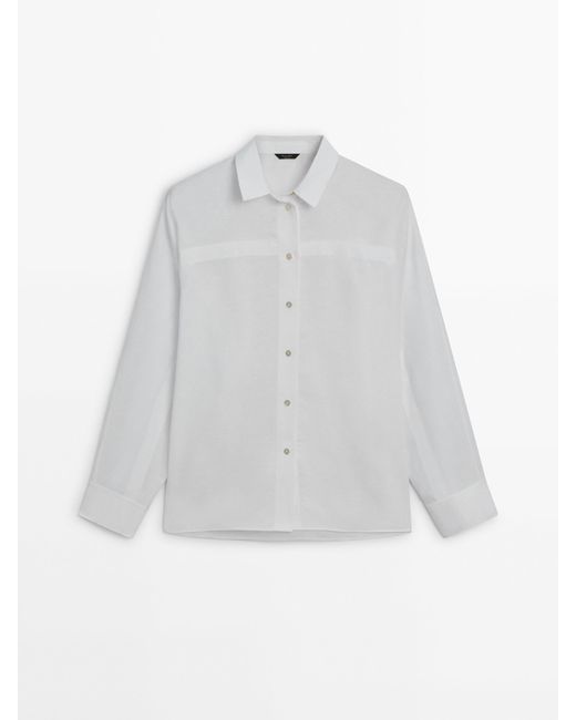 MASSIMO DUTTI White Cotton And Linen Blend Shirt