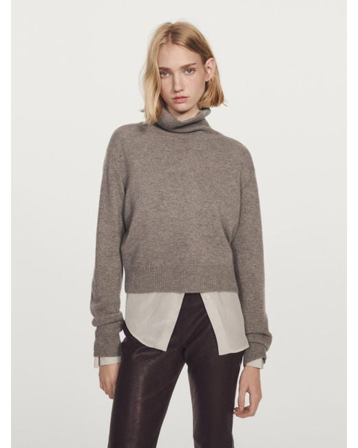 MASSIMO DUTTI Gray Short Knit Cashmere Sweater