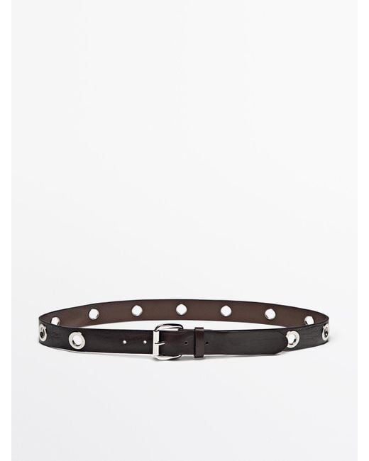 MASSIMO DUTTI White Leather Belt With Studs