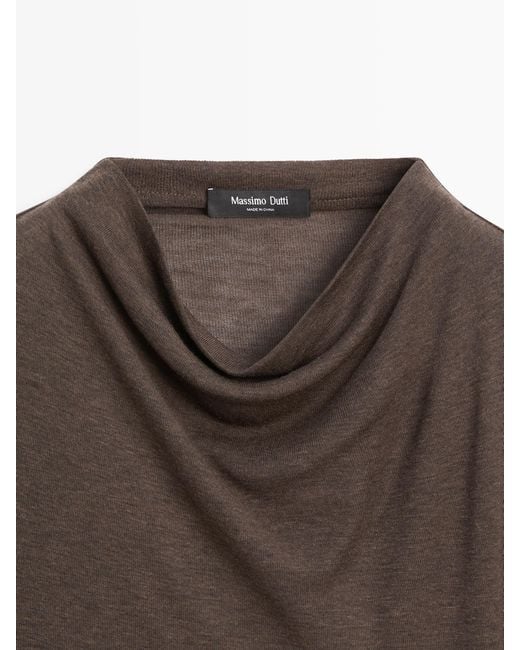 MASSIMO DUTTI Brown Chimney Neck T-Shirt