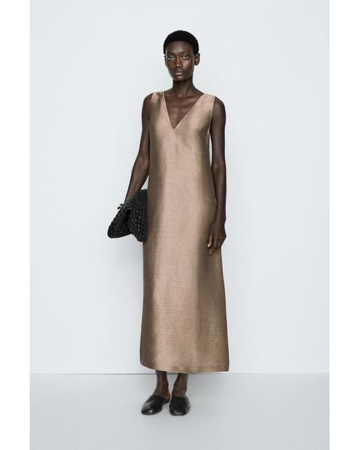 MASSIMO DUTTI Natural Wide-Strap Midi Dress