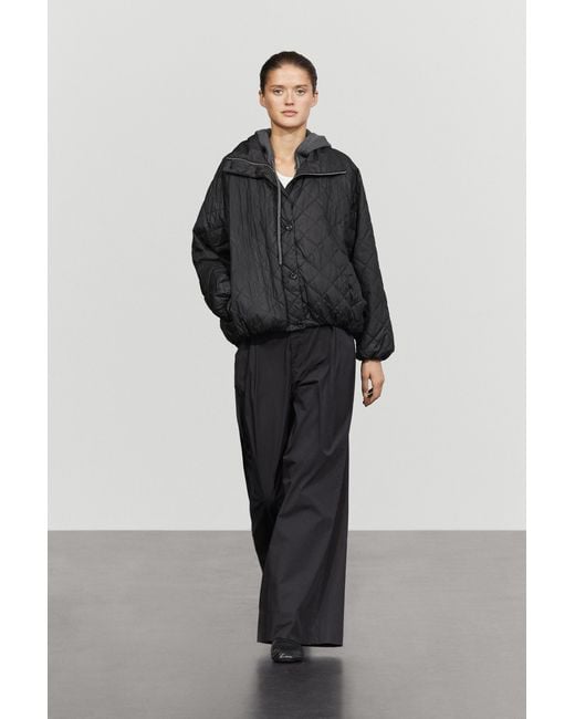 MASSIMO DUTTI Black High Neck Quilted Bomber Jacket