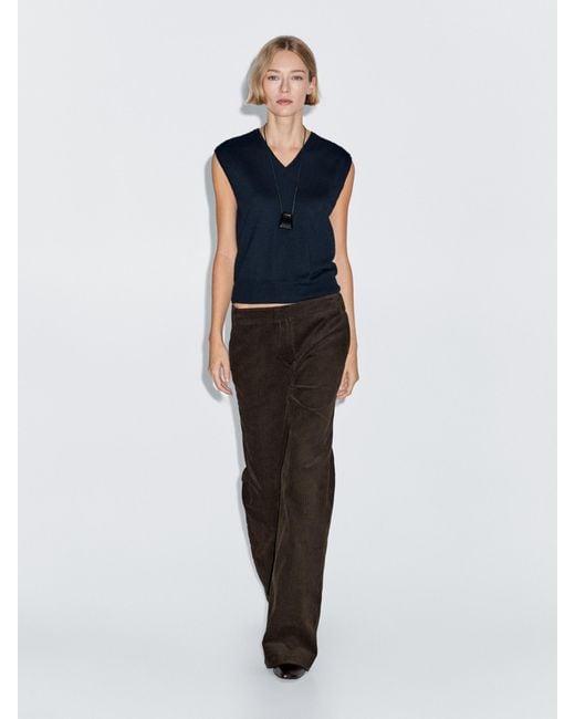 MASSIMO DUTTI Blue Flared Corduroy Trousers