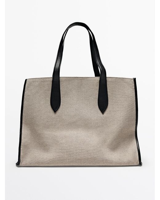 MASSIMO DUTTI Natural Leather Fabric Maxi Tote Bag