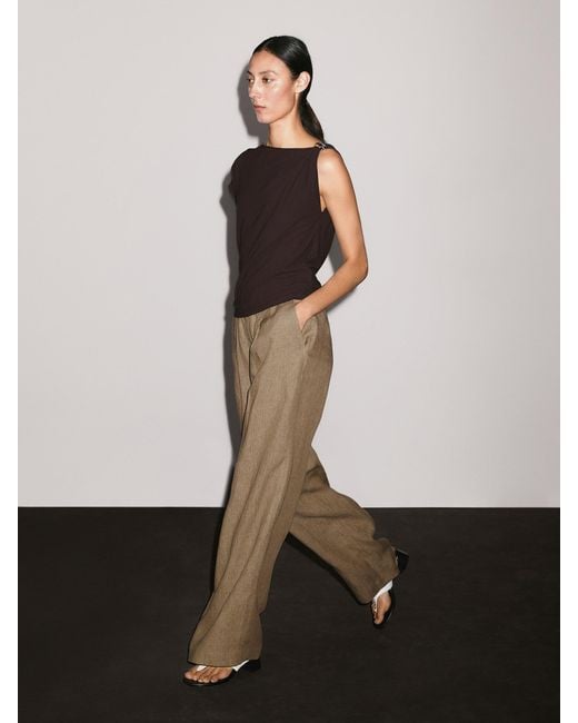 Pantalón Fluido 100% Lino MASSIMO DUTTI de color White