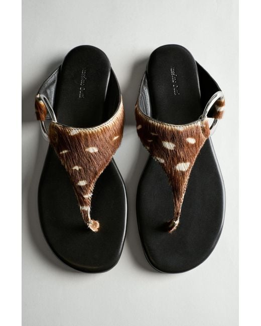 MASSIMO DUTTI Black Printed Flat Slider Sandals