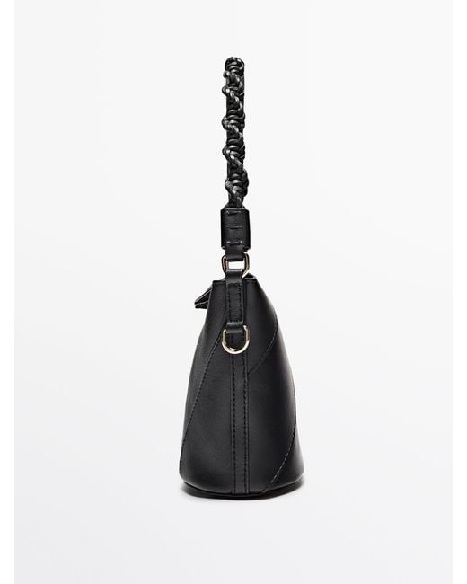 MASSIMO DUTTI Black Nappa Leather Crossbody Bag With Woven Strap
