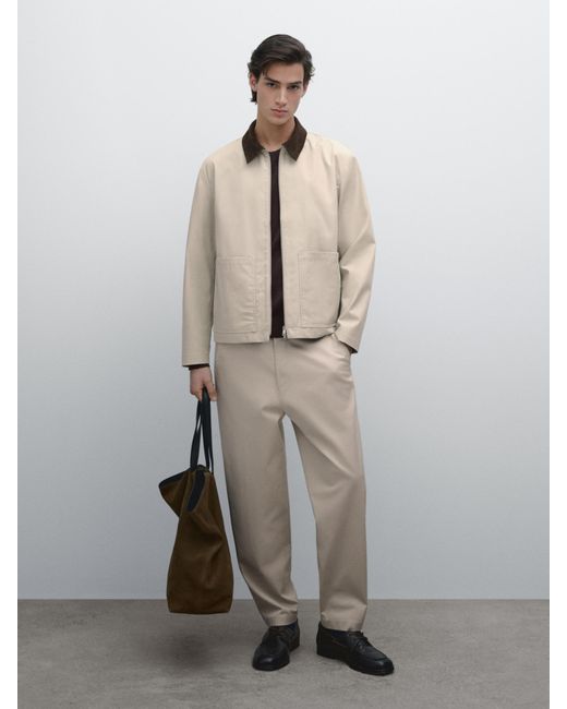 MASSIMO DUTTI White 100% Cotton Jacket With Collar Detail for men