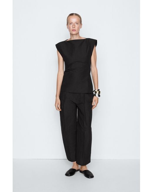 MASSIMO DUTTI Black Fitted Top With Zip Detail