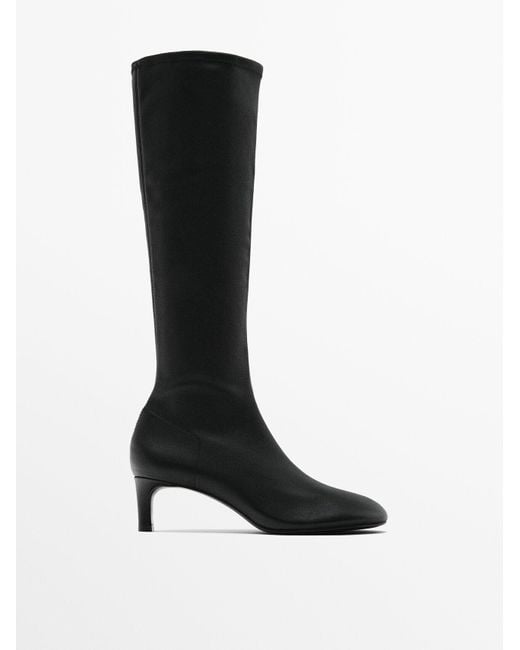 MASSIMO DUTTI Black Heeled Stretch Boots
