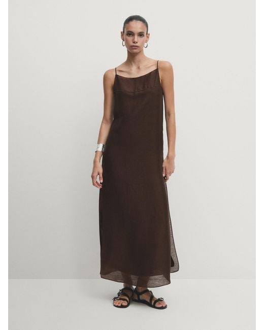 MASSIMO DUTTI Brown Strappy Dress With Semi-Sheer Details
