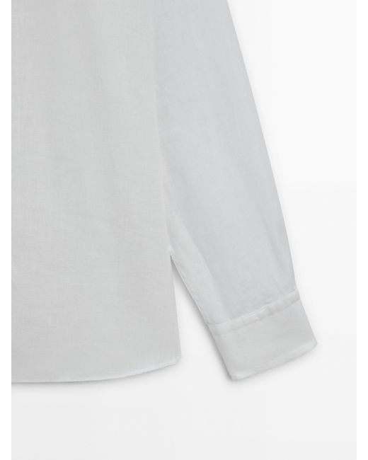 MASSIMO DUTTI White 100% Linen Regular Fit Shirt for men