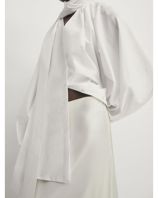 MASSIMO DUTTI White Long Satin Bias-Cut Skirt