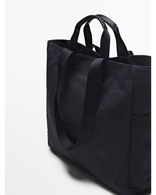 MASSIMO DUTTI Black Maxi Canvas Shopper Bag for men
