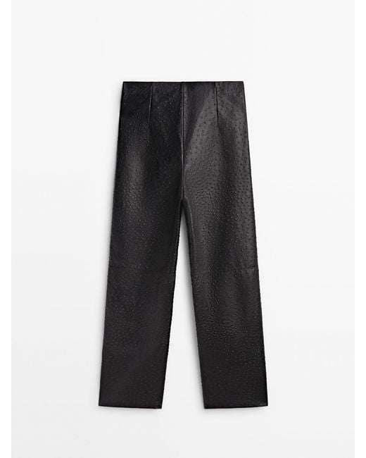 MASSIMO DUTTI Embossed Nappa Leather Trousers in Black Lyst