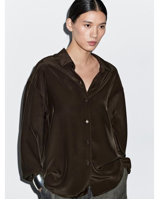 MASSIMO DUTTI Black Fließendes Hemd Aus Funktionsstoff