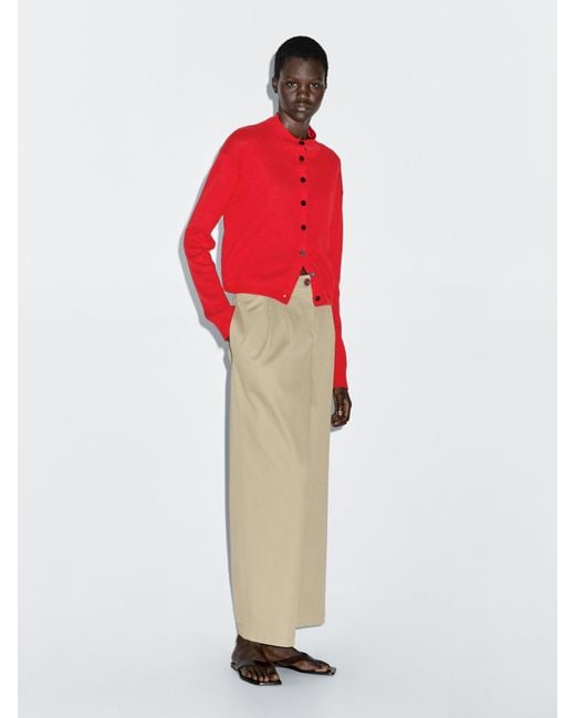 MASSIMO DUTTI Red Knit Wool And Linen Cardigan With Mock Turtleneck