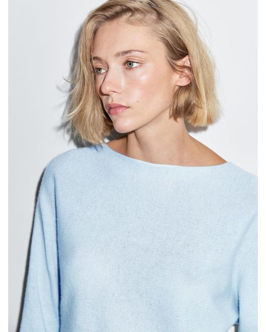 MASSIMO DUTTI Blue Boat Neck Knit Sweater