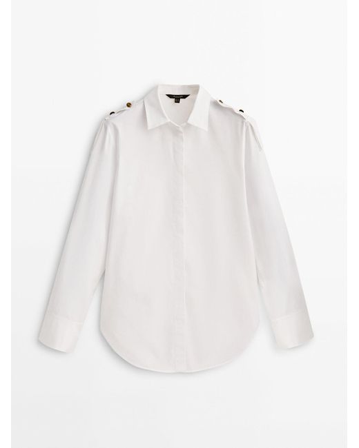 MASSIMO DUTTI Poplin Shirt With Golden Button Detailing in White | Lyst
