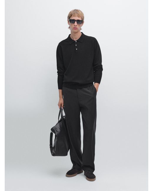 Pull Polo En Maille De Laine Mélangée MASSIMO DUTTI pour homme en coloris Black