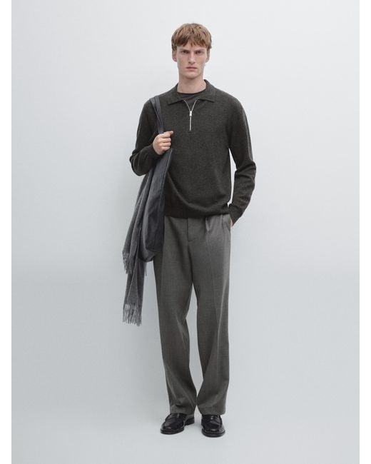 MASSIMO DUTTI Multicolor Knit Wool Blend Polo Sweater With Zip for men