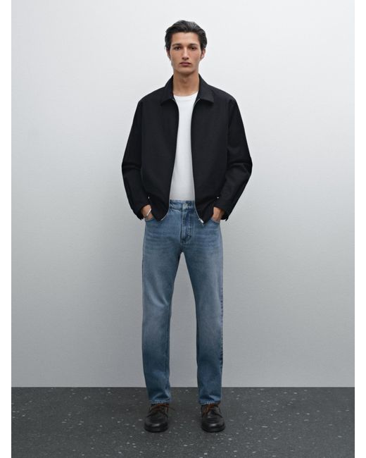 MASSIMO DUTTI Blue Cotton Blend Zip-Up Jacket for men