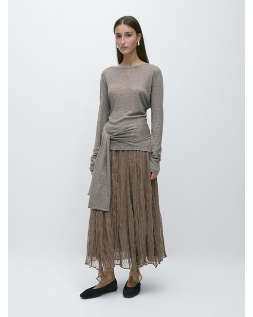MASSIMO DUTTI Natural Pleated Midi Skirt