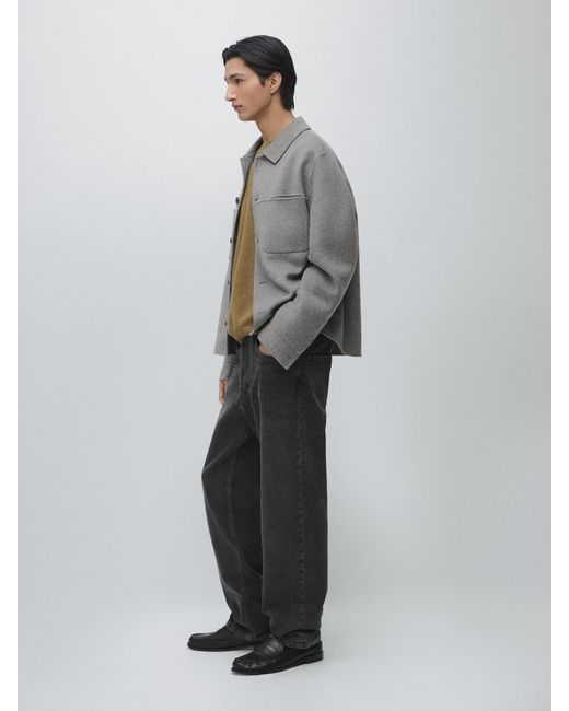 MASSIMO DUTTI Gray Wool Blend Overshirt With Pockets for men