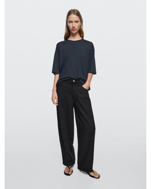 MASSIMO DUTTI Black Flowing Barrel Fit Pants