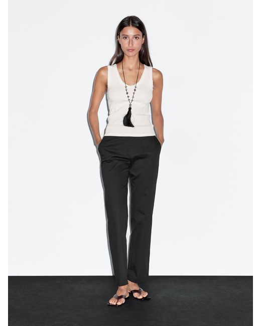 Pantalón Straight Fit Mezcla Algodón MASSIMO DUTTI de color White
