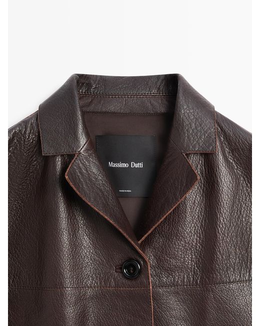 MASSIMO DUTTI Gray Cropped Nappa Leather Jacket