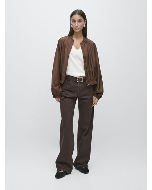 MASSIMO DUTTI White Flowy Bomber Jacket