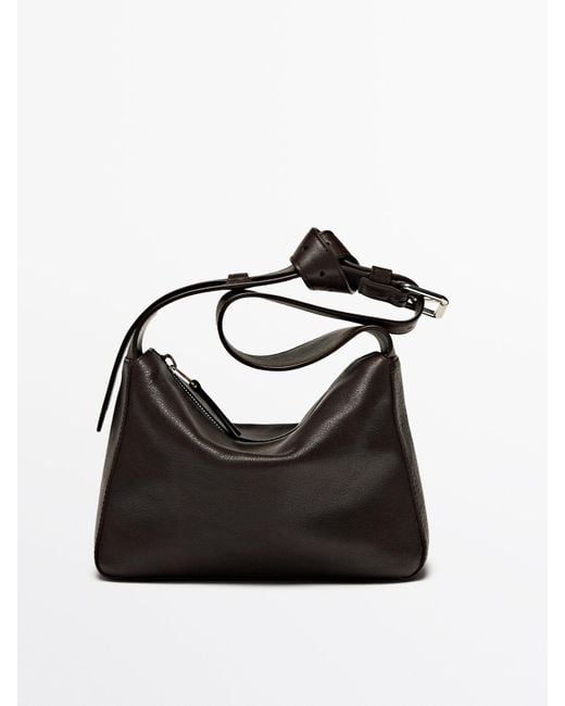 MASSIMO DUTTI Black Nappa Leather Crossbody Bag With Zip