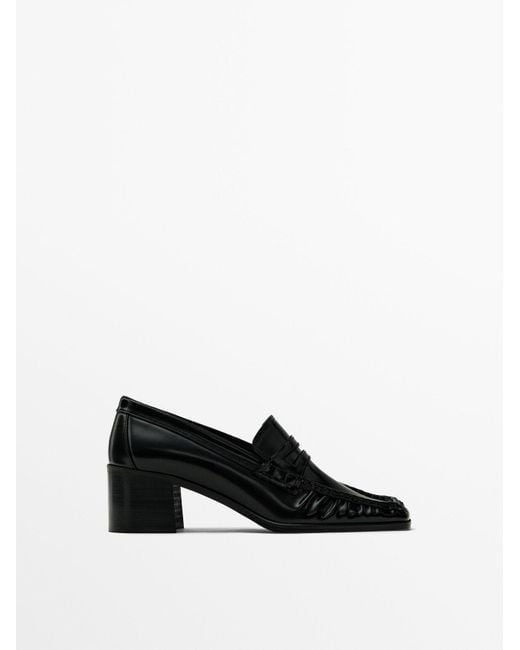 MASSIMO DUTTI Black Square-Toe Heeled Loafers