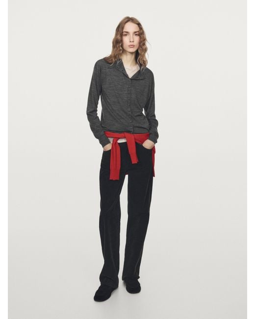 MASSIMO DUTTI Gray Mock Turtleneck Cardigan With Covered Buttons