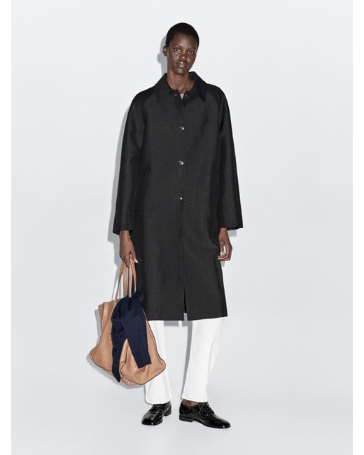 MASSIMO DUTTI Long Wool Blend Coat in Black | Lyst