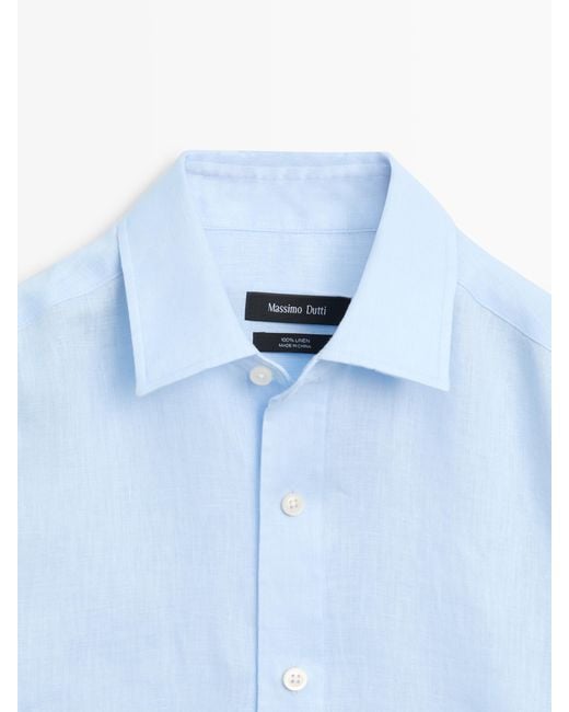 MASSIMO DUTTI Blue 100% Linen Slim Fit Shirt for men
