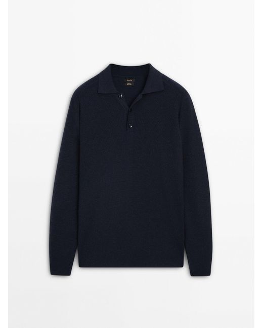 MASSIMO DUTTI Blue Wool And Cotton Blend Knit Polo Sweater for men