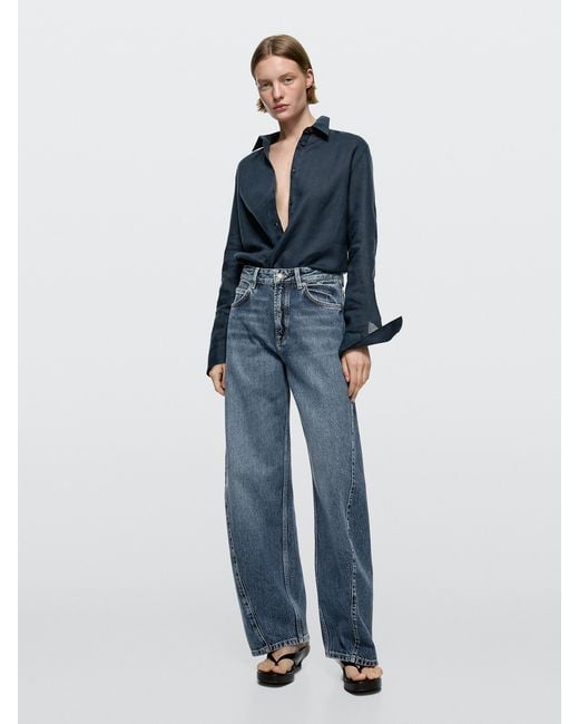 MASSIMO DUTTI Blue Barrel Fit Jeans