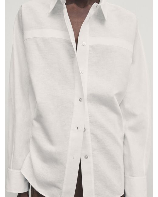 MASSIMO DUTTI White Cotton And Linen Blend Shirt
