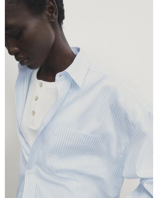 MASSIMO DUTTI White Cropped Poplin Shirt With Pocket