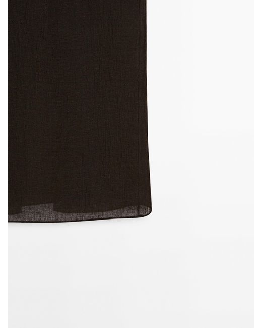 MASSIMO DUTTI Black 100% Waffle-Knit Linen Skirt