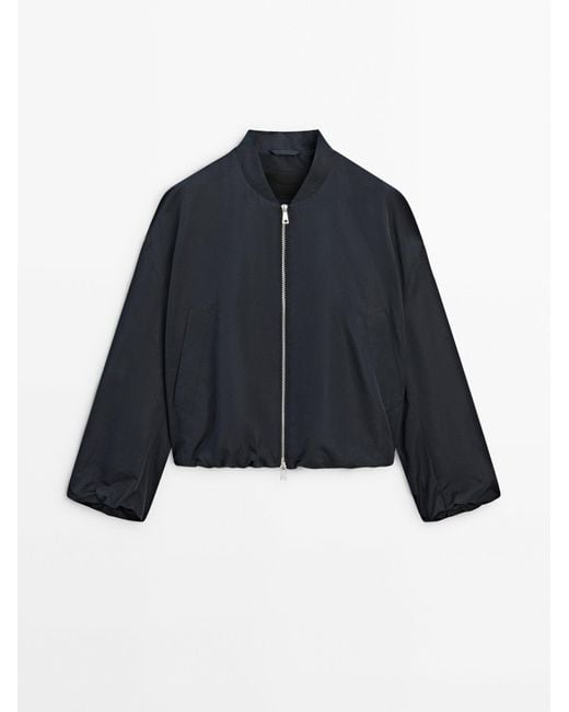 MASSIMO DUTTI Loose-Fitting Satin Bomber Jacket in Blue | Lyst