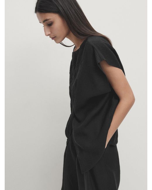 MASSIMO DUTTI Crossover Top With Embroidered Detail in Black Lyst