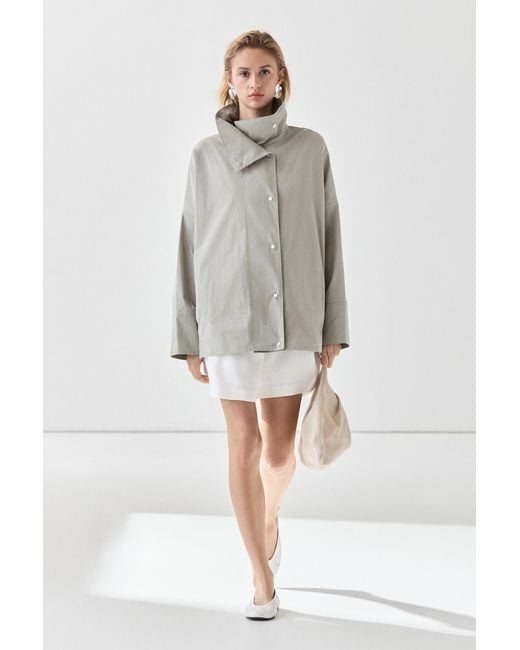 MASSIMO DUTTI Gray Cotton Blend High Neck Jacket