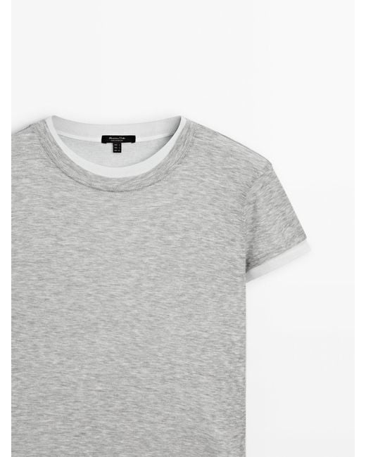 MASSIMO DUTTI Gray Ribbed Double Short Sleeve T-Shirt