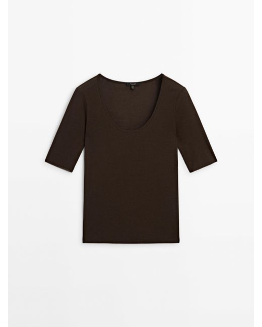 MASSIMO DUTTI Black Short Sleeve Cotton T-Shirt