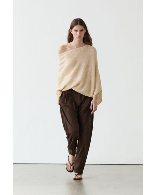 MASSIMO DUTTI Natural Baggy Trousers With Pleated Details