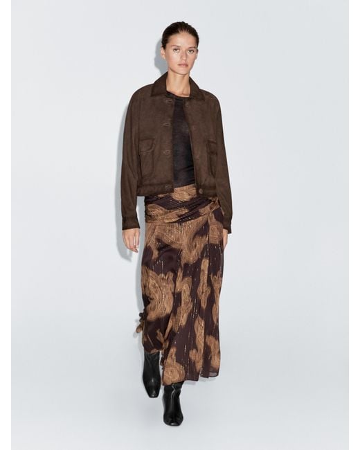 MASSIMO DUTTI Brown Flowing Paisley Print Midi Skirt